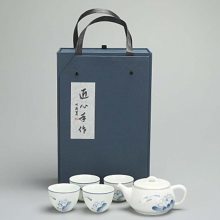 陶瓷青花茶具礼品带礼盒 侧把壶茶具茶杯套装 便捷旅行茶具定制logo