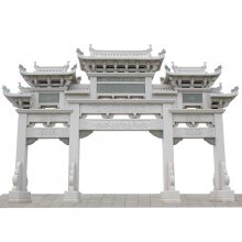 石雕牌坊哪里买 村庄人口白麻石雕牌楼 大型三门石牌坊