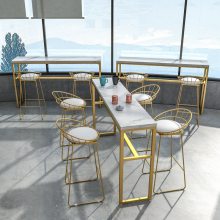 极简酒吧前台接待 吧台桌椅组合北欧奶茶店靠窗吧台大理石桌高脚凳