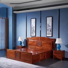 工厂定制刺猬紫檀1.8米富典大床种类 花梨木卧室家具品质
