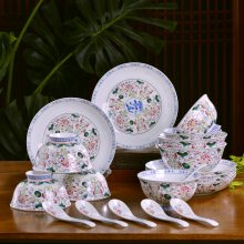 金邊琺瑯彩中式餐具 新房喬遷廚房更換陶瓷餐具 特色酒店定制專屬餐具