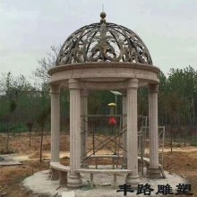 石雕晚霞红两层亭子雕塑 黄锈石欧式亭子 厂家加工定做