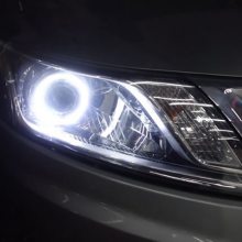 西安起亚k2车灯改装海拉5透镜氙气灯和白色天使眼