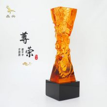 吉祥物龙琉璃奖杯 经理部门主管表彰琉璃奖杯 古法琉璃杯