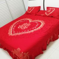 婚庆大红色纯棉四件套 结婚床上用品 全棉奥绒大红色纯棉4件套