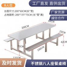 广东不锈钢连体快餐桌椅 四人位、六人位、八人位食堂餐桌椅