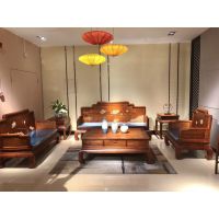 中山市中式红木客厅家具名琢世家刺猬紫檀荷塘月色沙发