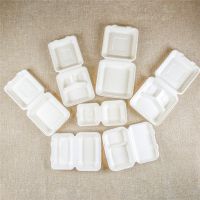 绿洲环保甘蔗浆纸快餐盒多格一次性打包盒可降解圆碗外卖餐盒一次性饭盒