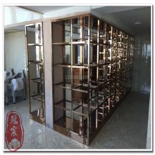 哑面古铜色不锈钢玻璃展示柜 商场品牌专用展示架