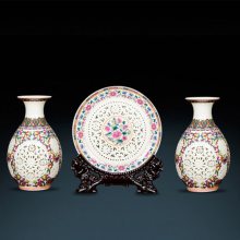 景德镇陶瓷器镂空工艺品小花瓶摆件 客厅插花酒柜家居电视柜装饰品