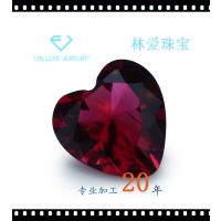 梧州人造宝石厂家批发定做 玫红色玻璃水晶心形裸石 饰品***5A