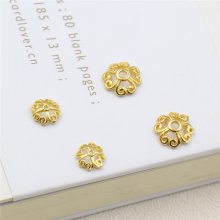 925纯银DIY串珠手链配件 镂空四叶草花托6-8MM 镀24K黄金垫片隔片