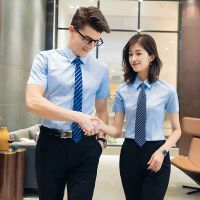 供应2019东莞新款***夏季***男女短袖衬衫细斜纹短袖正装气质办公室工作服