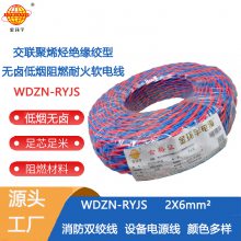 金环宇电线 国标WDZN-RYJS 2X6 低烟无卤阻燃耐火交织线 铜芯RVS