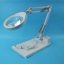 跨境商品白色款10倍桌面台式放大镜三色温灯白色PD127T悬臂支架维修检测照明光学玻璃