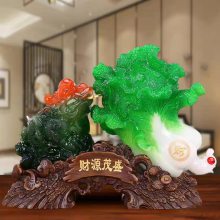 中式仿玉金蟾白菜摆件财源茂盛办公室客厅酒柜家居装饰品开业礼品