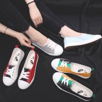 夏季新款透氣女帆布鞋懶人拼色學(xué)生女鞋休閑運(yùn)動(dòng)鞋低幫淺口小板鞋