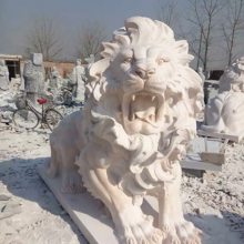 黄睡狮大理石仿真欧狮/大型石雕仿真动物/欧式蹲狮石雕动物