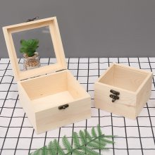 定制透明玻璃盖木质桌面收纳盒小盒子长方形木盒实木化妆品储物盒