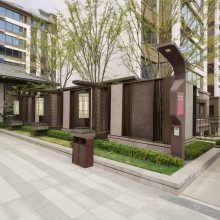 售楼部庭院钢结构中式凉亭门楼 景观不锈钢金属连廊凉亭 深化包安装