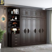 新中式实木衣柜胡桃木轻奢现代五门平开门家用储物卧室木质大橱柜