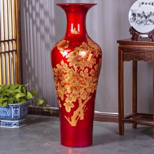 中国红牡丹花开富贵落地大花瓶定制 1.8米瓷瓶开盘礼品陶瓷厂家