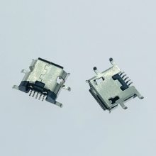 反向MICRO 5P母座 贴片SMT 反向型 迈克USB母座 四脚插板 卷边 有柱