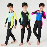 儿童泳衣男连体女童防晒潜水服中大童长短袖宝宝学生3-14岁游泳装