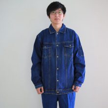 全棉防静电牛仔服 藏蓝色牛仔工作服 临沂牛仔劳保服 伟红服饰公司