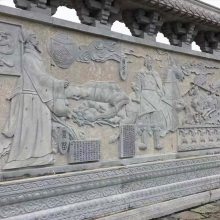 仿古石雕壁画 小区庭院石雕九龙壁 石材浮雕迎门墙