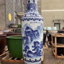 景德镇陶瓷手绘青花山水落地大花瓶箭筒客厅酒店中式插花装饰摆件