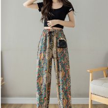 冰雪絲束腳褲新款加肥加大寬松休閑民族風(fēng)九分褲女裝松緊腰哈倫褲