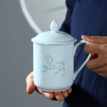 影青瓷陶瓷水杯 十二生肖玲珑茶杯 办公室带盖茶具 可个性定制