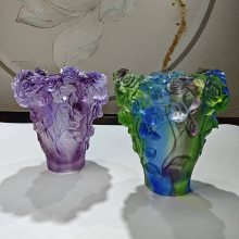 古法琉璃花瓶工厂，琉璃花瓶装饰家居摆件，出口琉璃花瓶定做，琉璃玫瑰花花瓶，广州琉璃工艺品