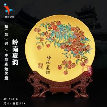 广东特色文化双面雕刻水晶彩绘盘 创意设计摆件礼品 厂家直销