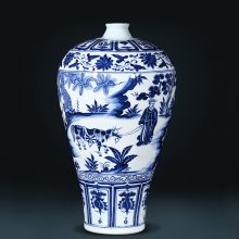 古典元青花收藏品陶瓷赏瓶 家装陶瓷小花瓶 手工绘制复古人物图花瓶