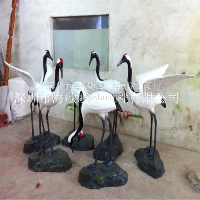 厂家现代小区别墅园林景观雕塑 玻璃钢丹顶鹤仙鹤动物模型水景装饰摆件