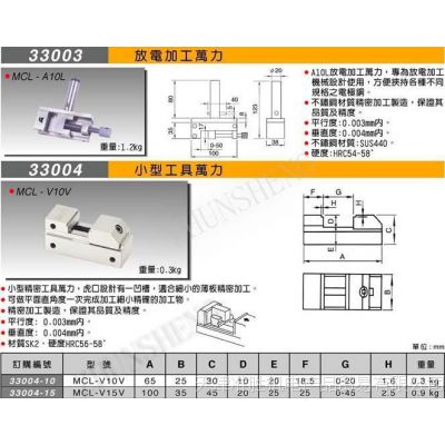 一级代理米其林放电加工万力  小型磨床工具万力 33003 MCL-A10L