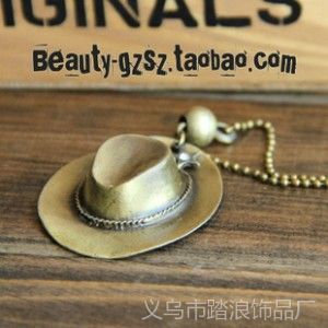 供应欧美复古毛衣链批发 西部牛仔帽 男女款草帽长款项链 A72