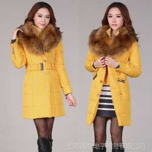 供应冬季新款加厚长款抗寒可拆卸大毛领修身棉衣棉服外套女配腰带1162