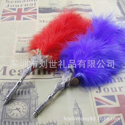 天然鸵鸟羽毛笔，毛绒圆珠笔，***礼盒套装，企业派送专用礼品