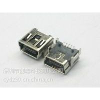 供应MiniUSB 5P母短体SMT四脚插