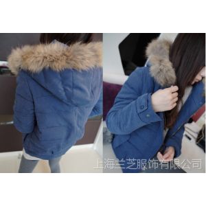 供应216-0036网店热销2013秋冬新款女装韩版压线毛帽修身百搭外套棉衣