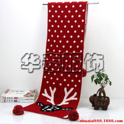 卡通圣诞围巾∣针织卡通小鹿圣诞针织围巾∣麋鹿圣诞针织保暖围巾