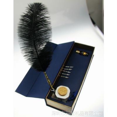 创意时尚礼品 鸵鸟羽毛蘸水笔 羽毛蘸水笔 羽毛套装礼品 工艺笔