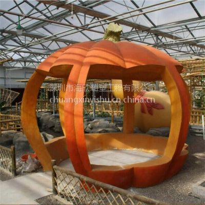 玻璃钢南瓜造型休息凉亭雕塑 特色创意菠萝蜜哈蜜瓜水果屋雕塑