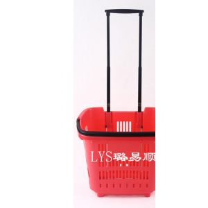 供应厂家大量供应超市购物塑胶篮手提式买菜篮铁拉杆塑料拉篮Y-01