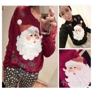 供应2013 热销 新款 韩国款圣诞老人图案温馨雪花刺绣套头毛衣