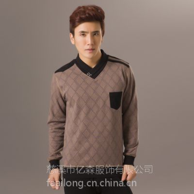 2014法艾龙新款加绒加厚男士可外穿V领高领保暖内衣套装一件代发