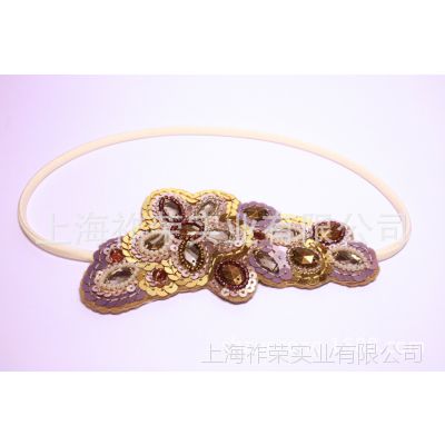 厂家定做手工珠绣发带 串珠发夹 水晶发箍 韩版手工蝴蝶结发饰